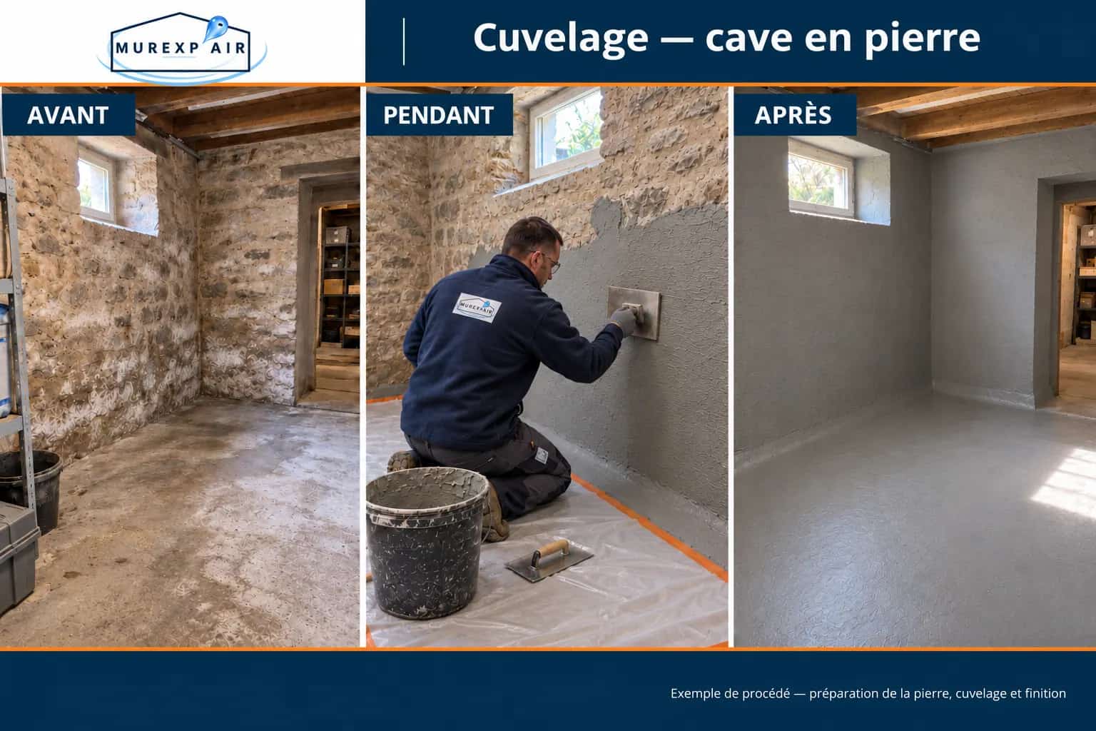 Exemple de procédé — Cuvelage d’une cave en pierre : avant, pendant les travaux et après