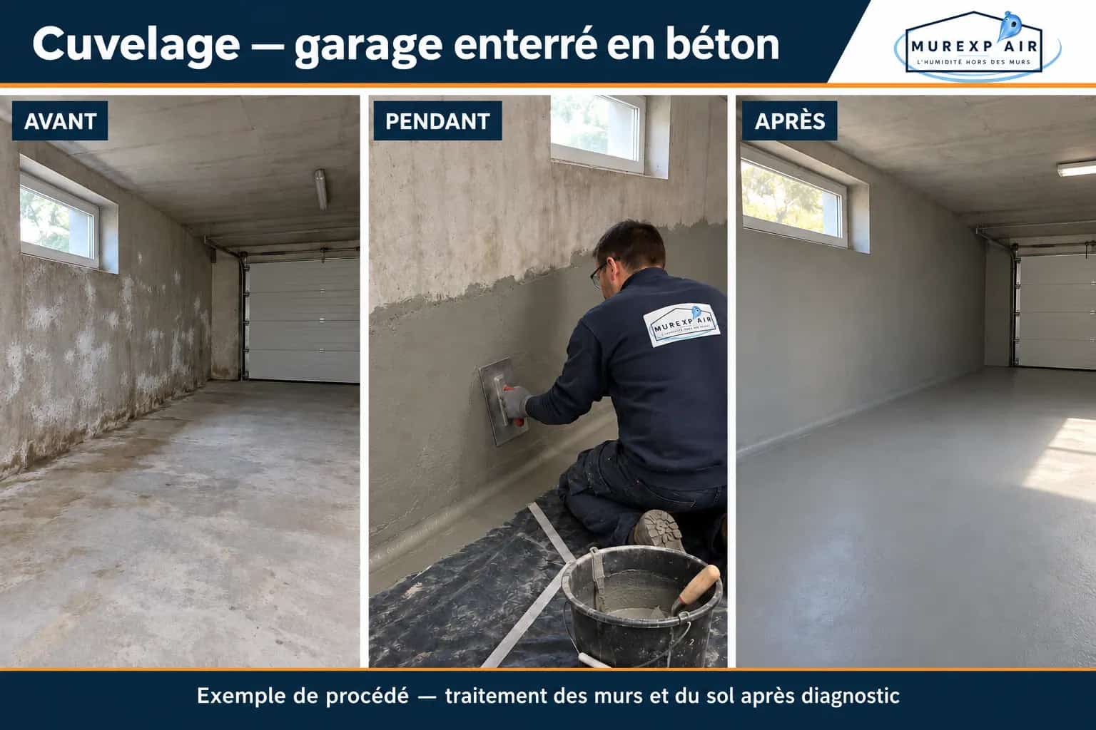 Exemple de procédé — Cuvelage d’un garage enterré en béton : avant, pendant les travaux et après