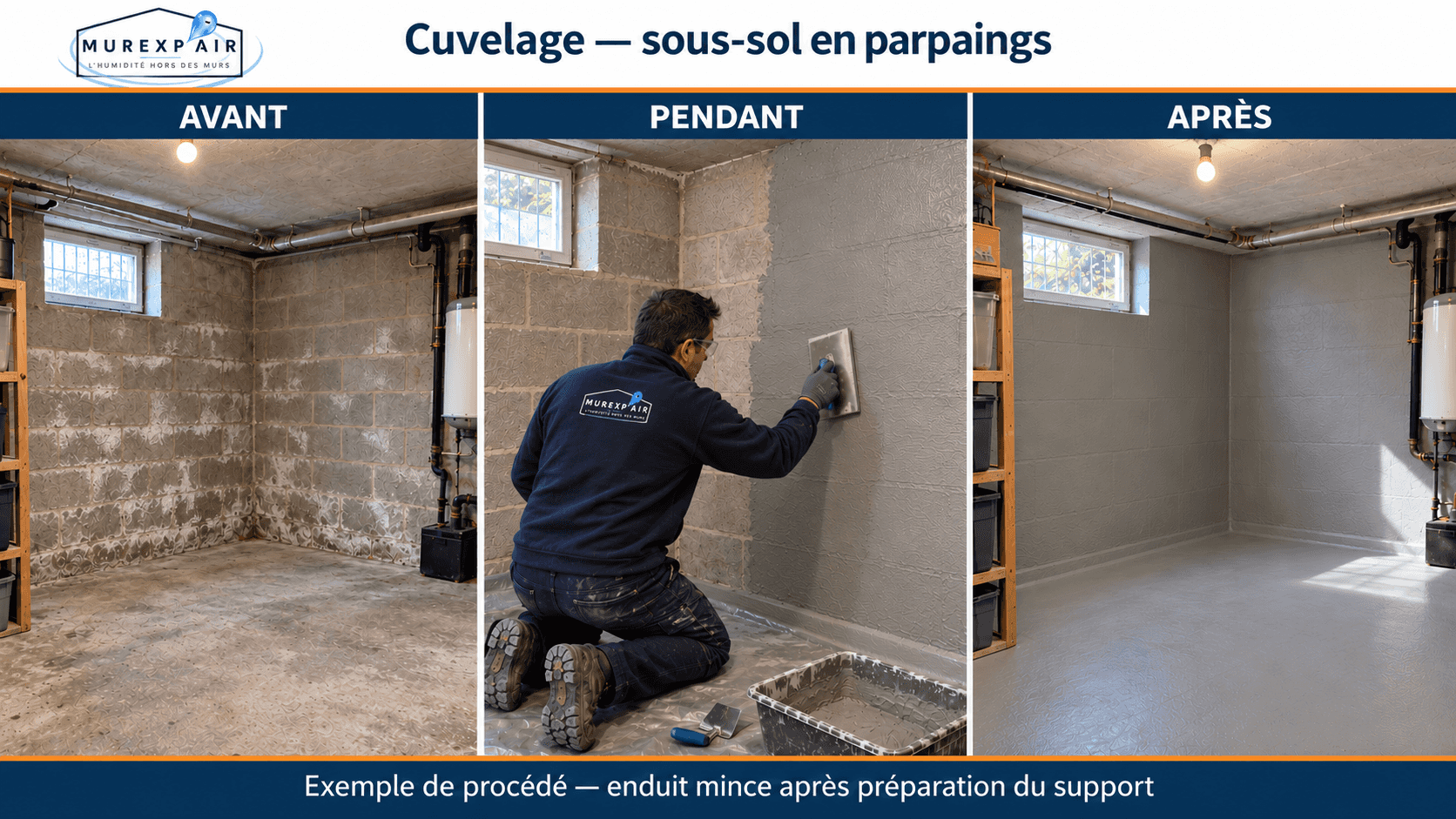 Exemple de procédé — Cuvelage d’un sous-sol en parpaings : avant, pendant les travaux et après